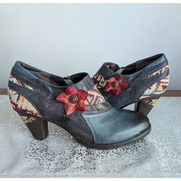 CrazycatZ Shoes Booties Women 42 Colorful Boho Hippie Festival Painted Leather - Picture 1 of 12